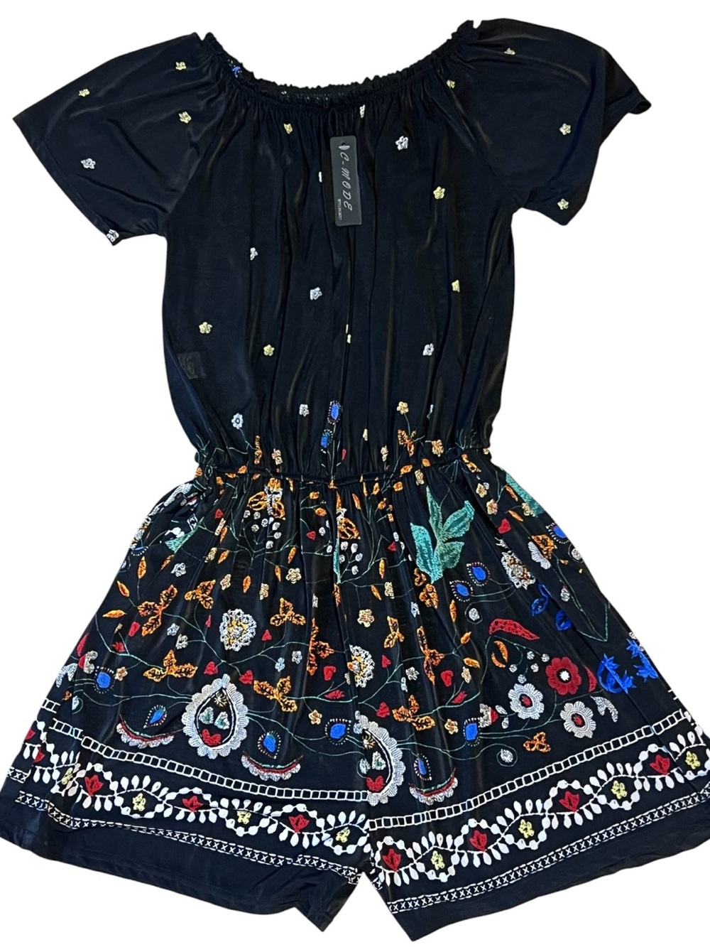 C-MODE Girls Floral Short Sleeve Romper Jumpsuit Size L/XL Black